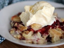 This Cherry Dump Cake recipe only has 4 ingredients and is a definite crowd pleaser!