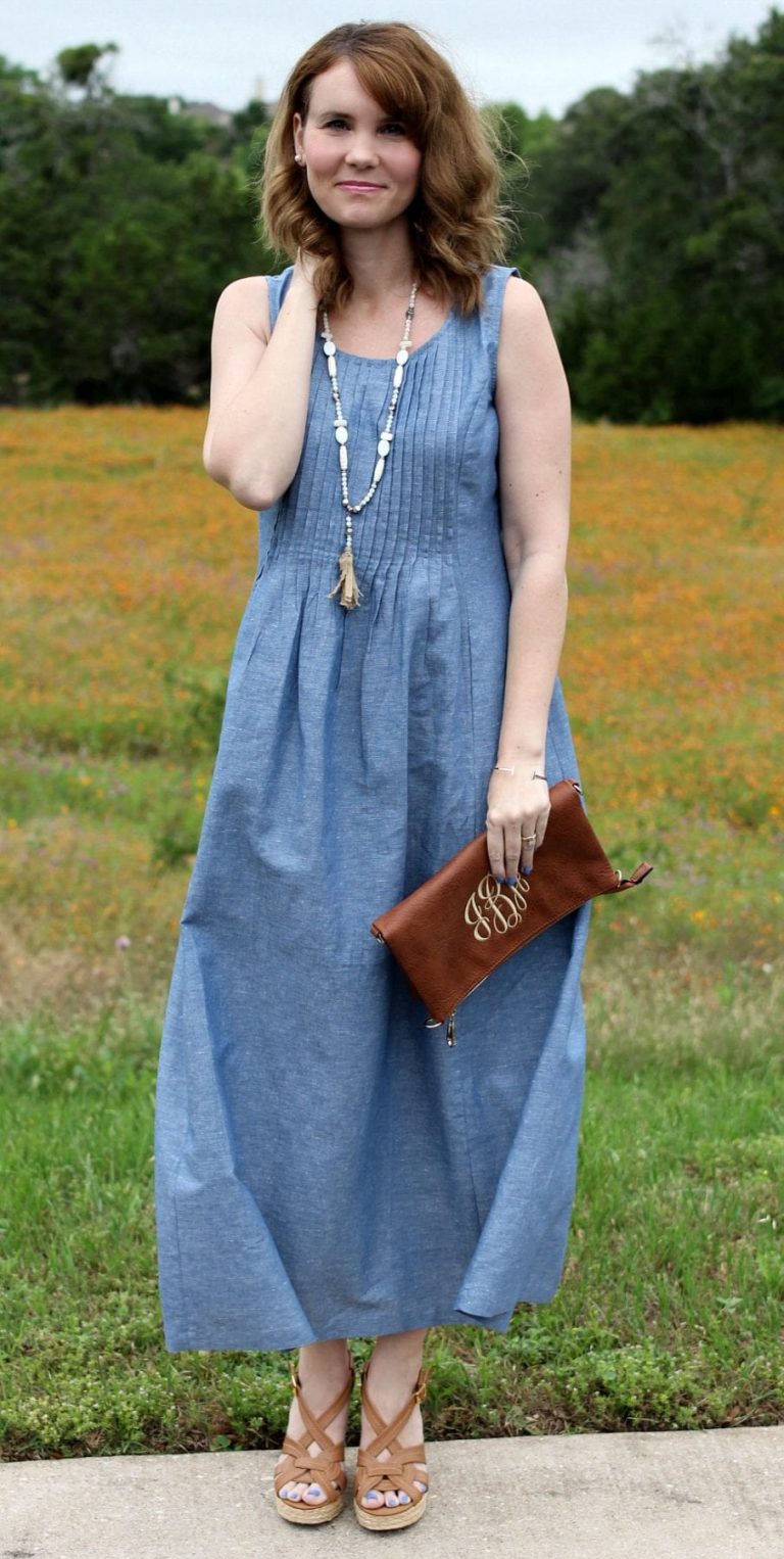 An Easy Throw On and Go Chambray Maxi Dress Outfit