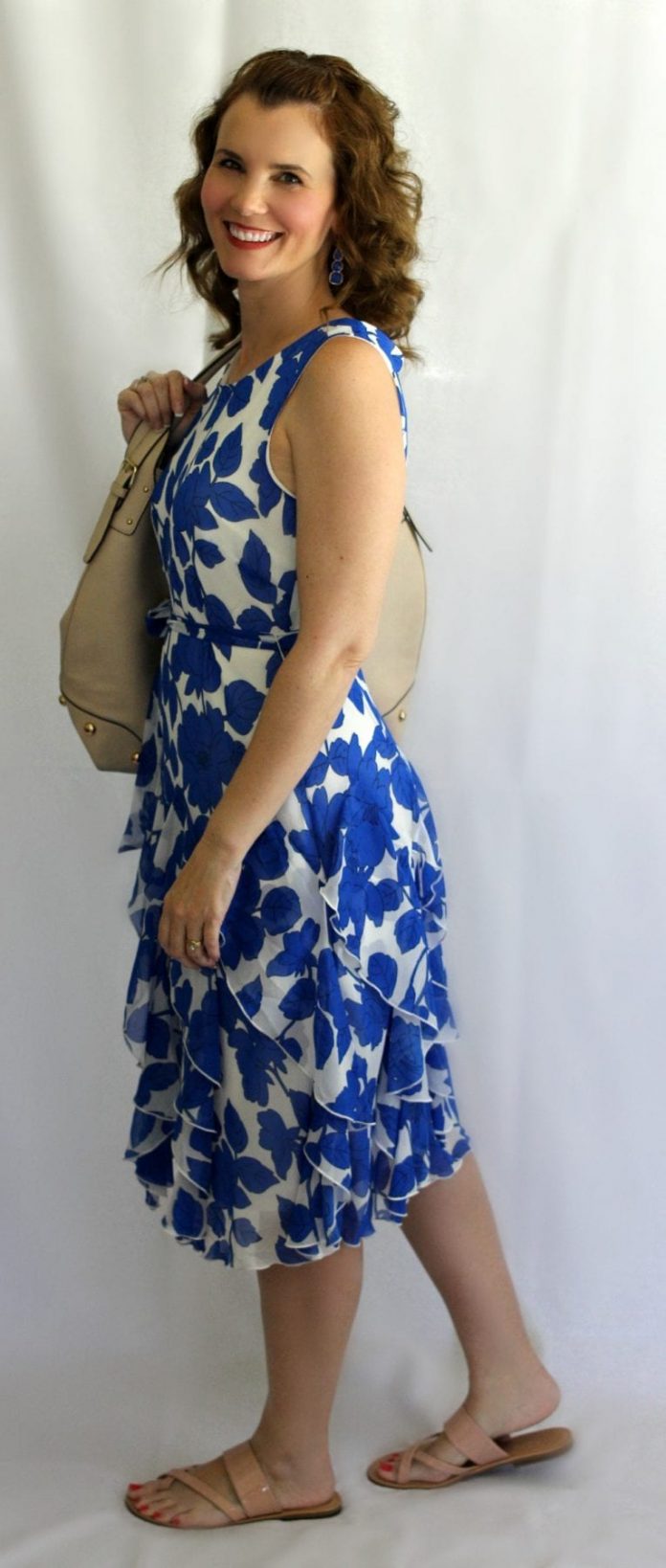 Royal Blue Floral Print Corkscrew Dress | Mom Fabulous