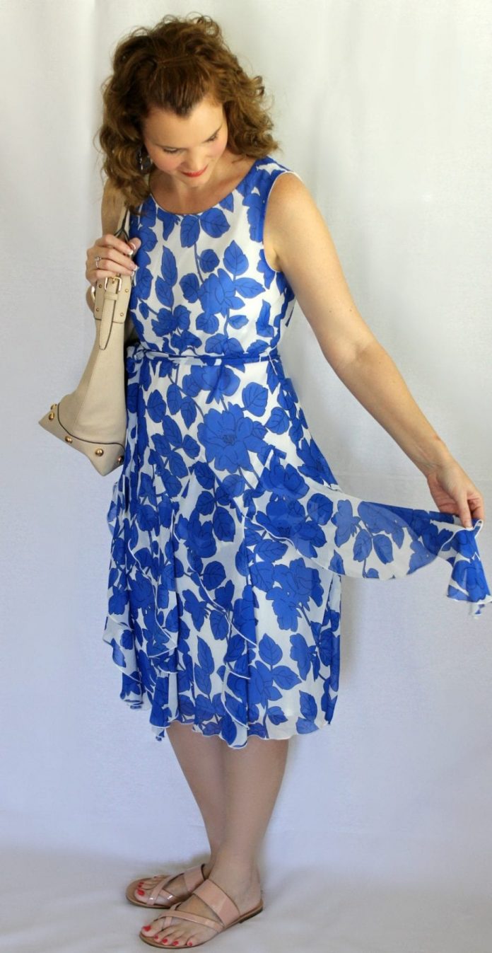 Summer Dress: Royal Blue Floral Print Corkscrew Dress from Chadwicks.