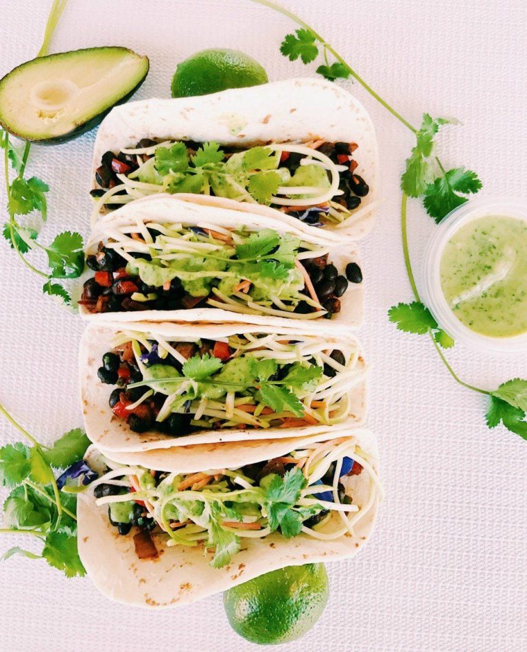 Black Bean Tacos with Dairy Free Avocado Cilantro Lime Sauce