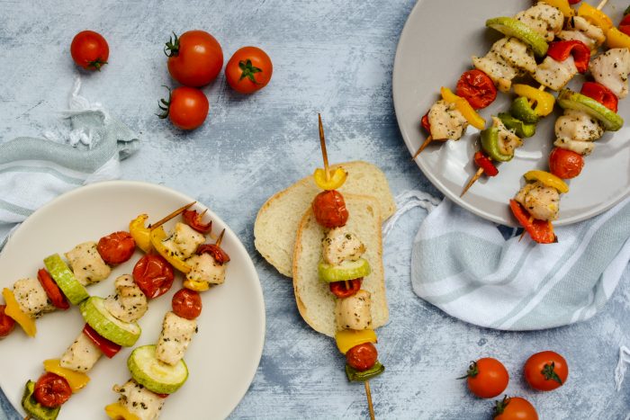 chicken skewers with veggies